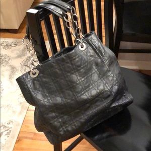 Christian Dior black leather quilted tote